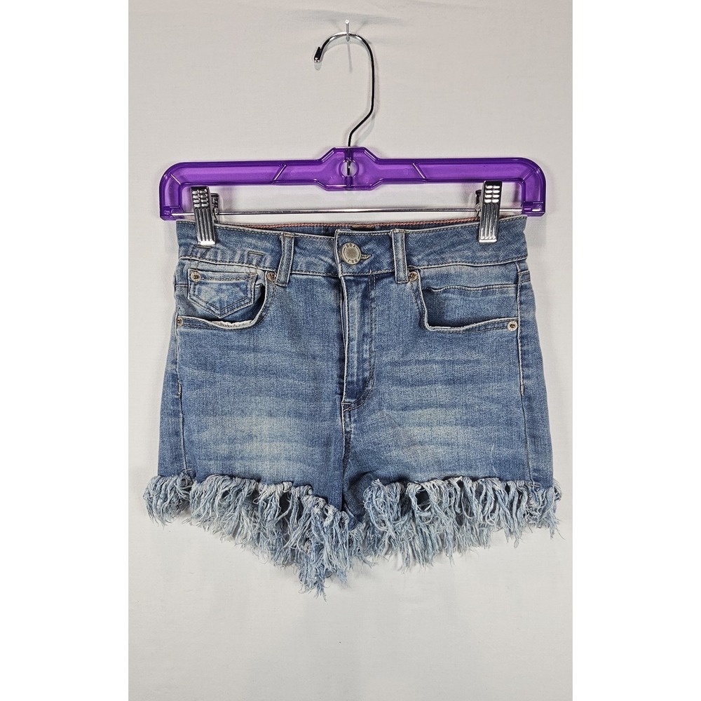 Boom Boom Jeans Distressed Denim Booty Shorts Size 7 Raw Hem Frayed Festival